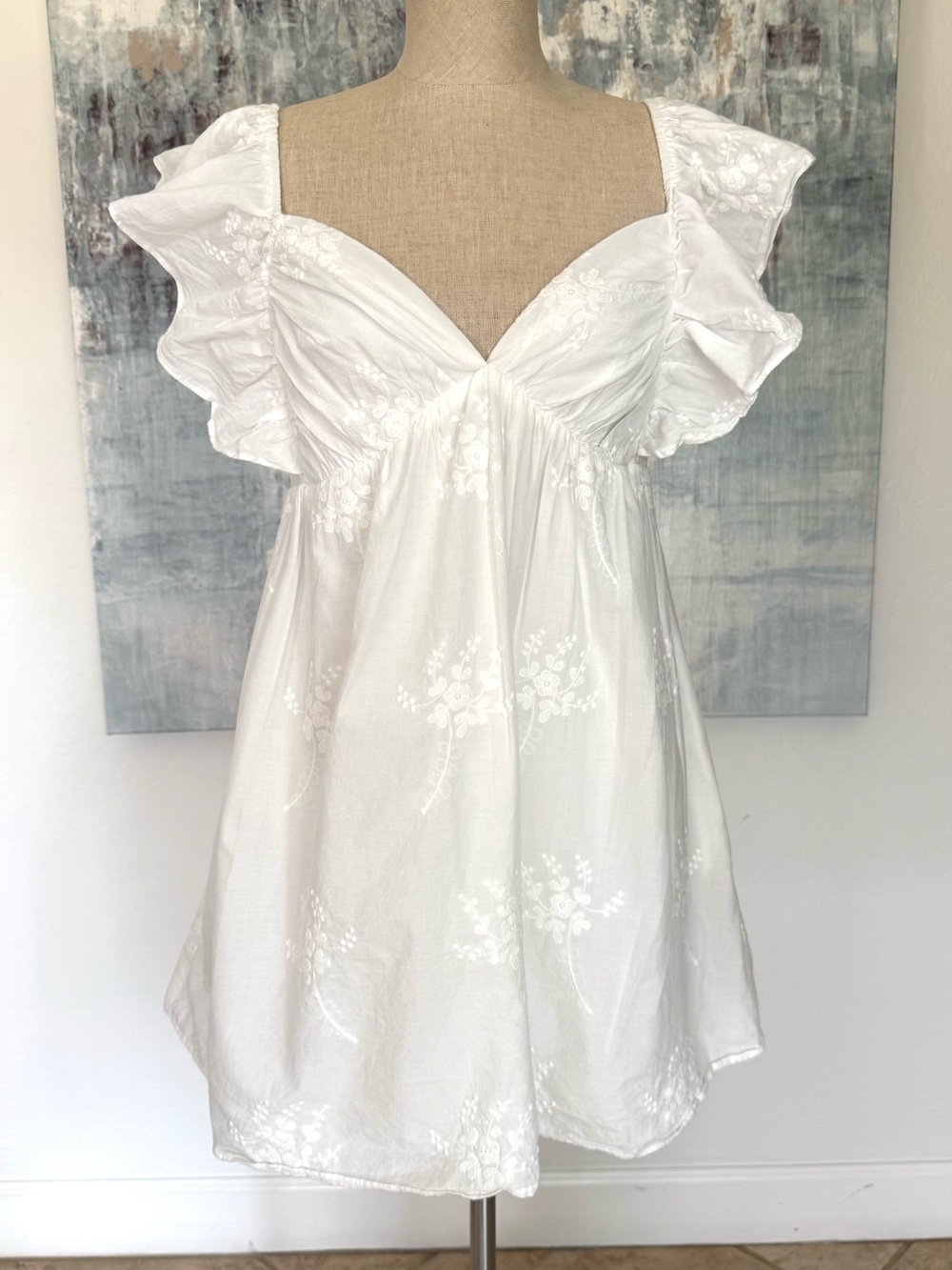 B Darlin White Mini Dress with Ruffle Sleeves